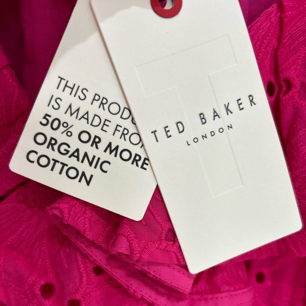 NWT Ted Baker Mazieh Broderie Eyelet Peplum Top Size 1 US 4 Ruffle Sleeve Pink - Picture 6 of 13